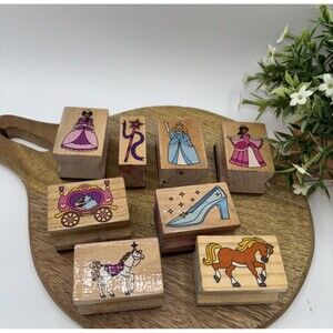 Lot of 8 Stamping-Princesses Wooden Rubber Stamp Set-Card Making-Preowned